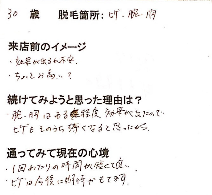 30歳 髭・腕・胸脱毛