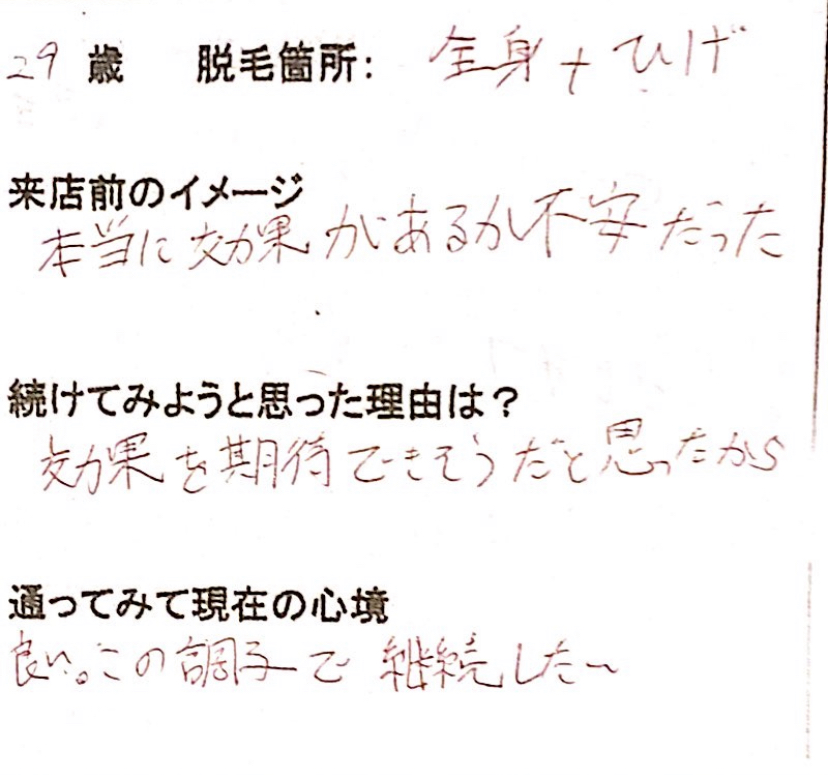 29歳 髭・全身脱毛