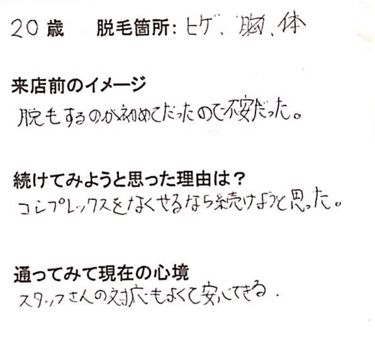15回目 胸腹・ヒゲ全体 20歳
