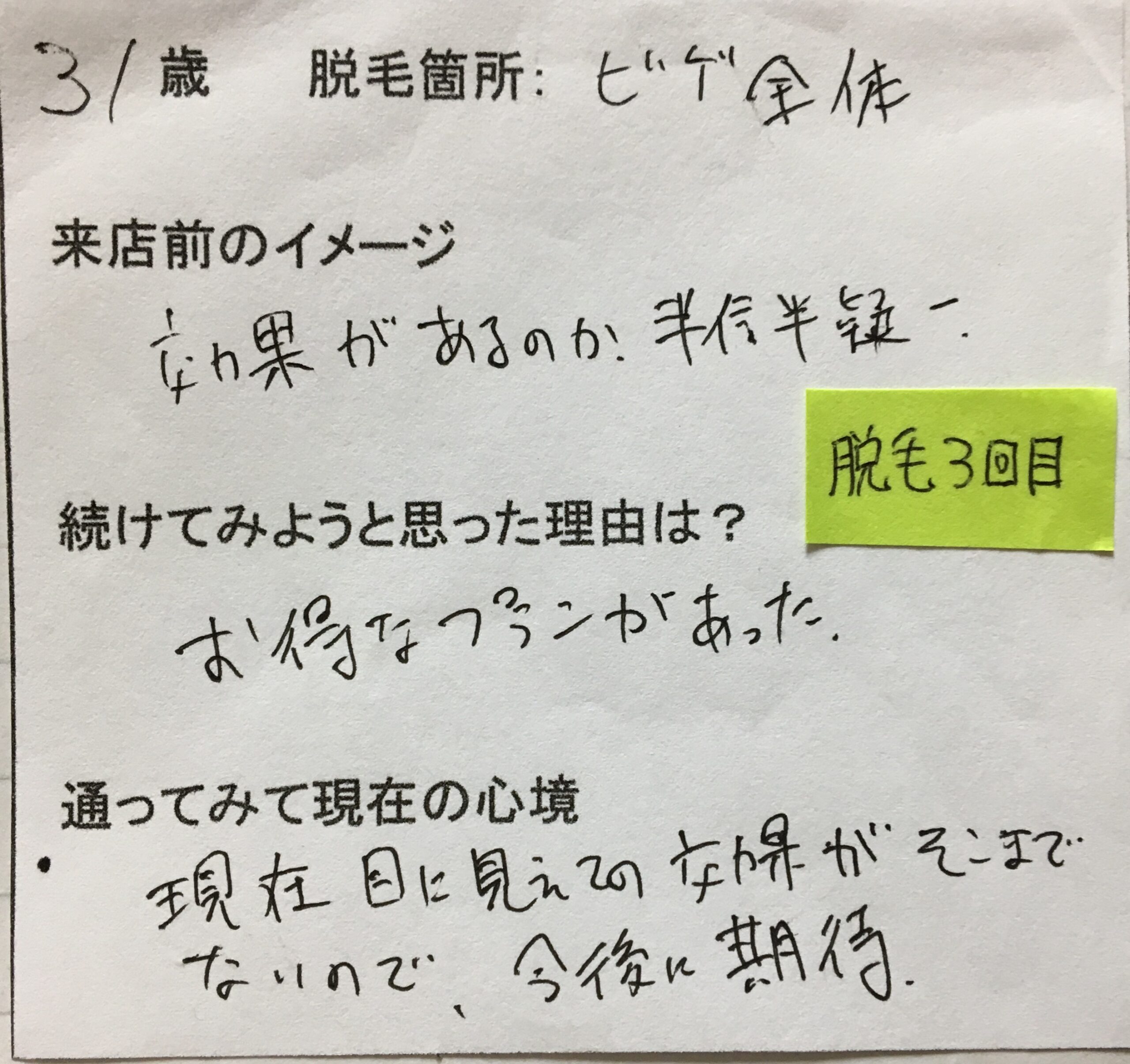 ヒゲ脱毛 3回目 31歳